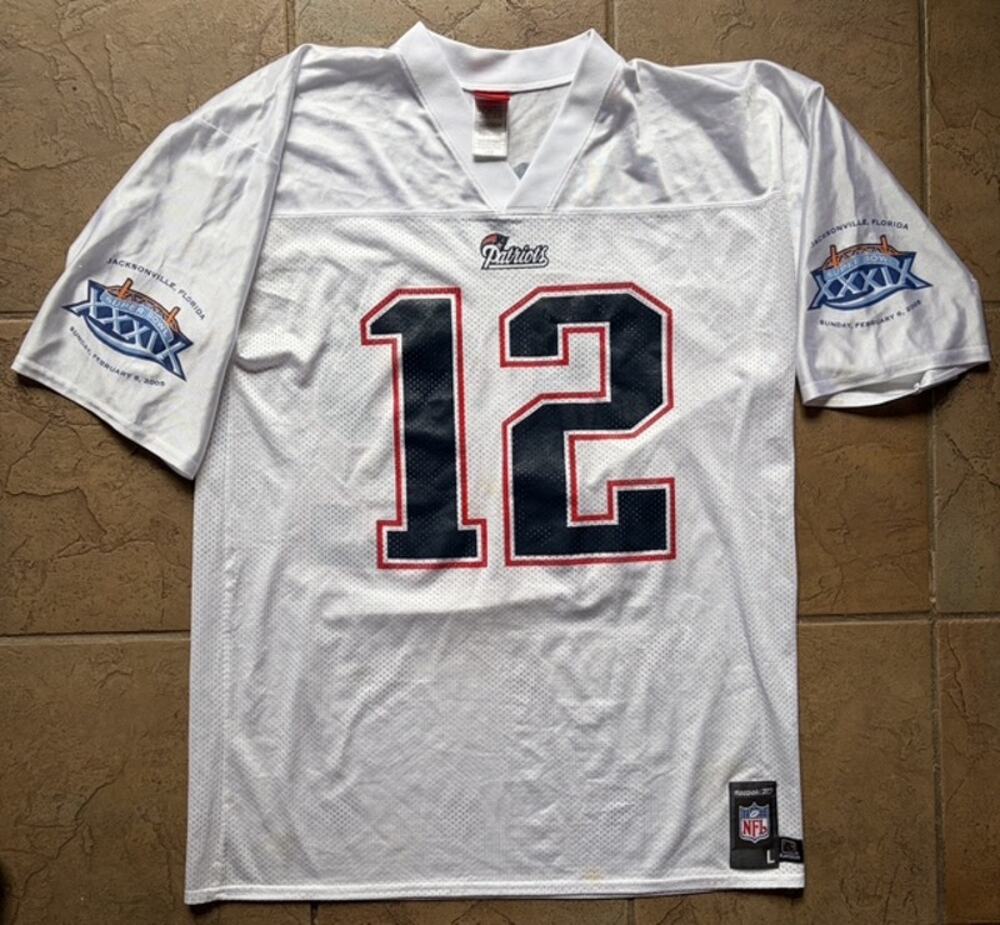Reebok NFL Tom Brady #12 New England Patriots Super Bowl XXXIX Jersey Men's L